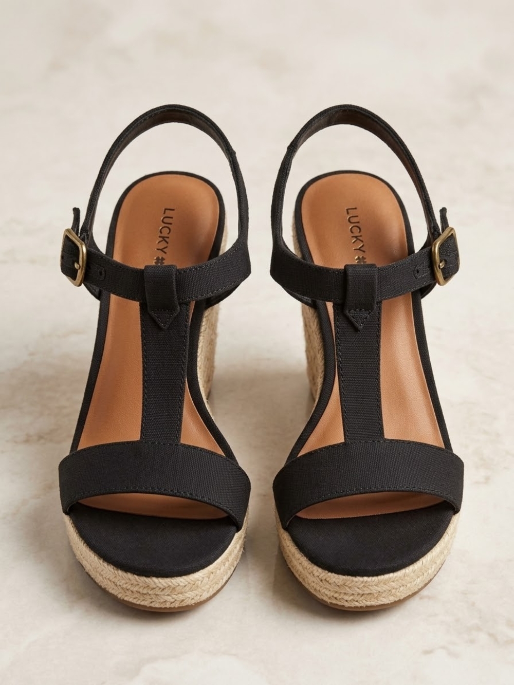 Lucky Brand Black Espadrille Wedge Sandals with T-Strap - Picture 2 of 3